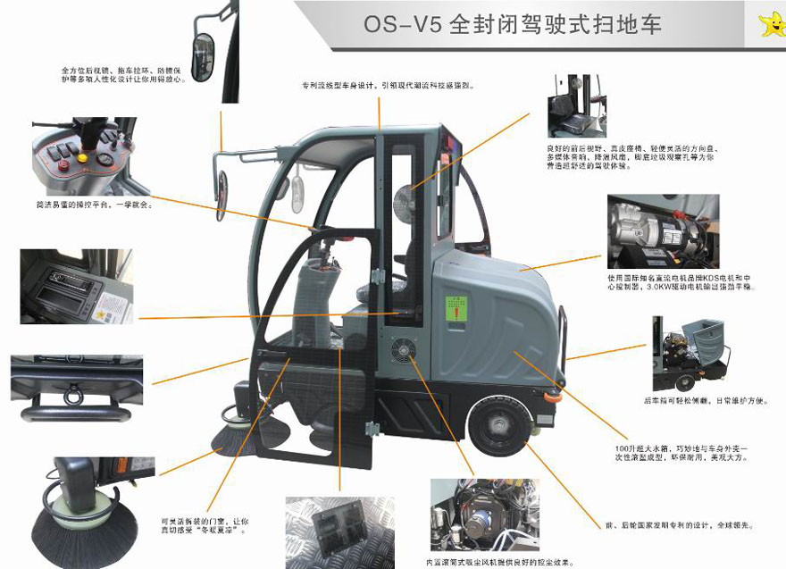 奧科奇V5透明圓弧駕駛倉全封閉式電動(dòng)掃地車(chē)